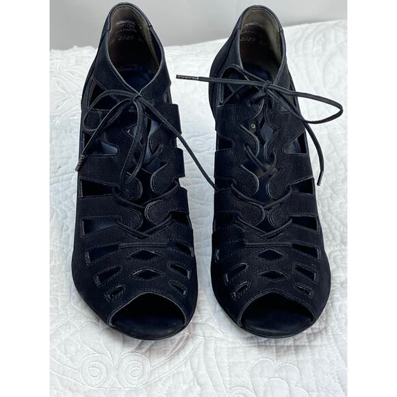 Paul Green Jansen Black Leather Lace Up Heel Suede Sandals - Size 8 - Picture 6 of 11